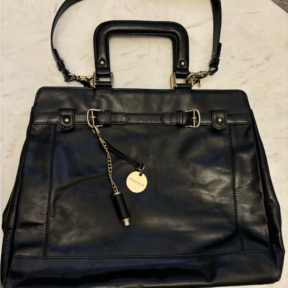 Elegant Charles David black leather lap top business bag
